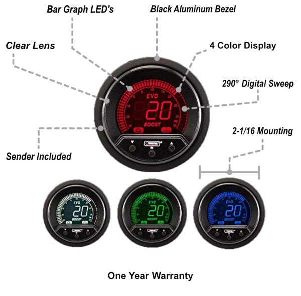 Prosport Premium EVO Series Multi Color Electronic Boost Gauge 52MM Supply