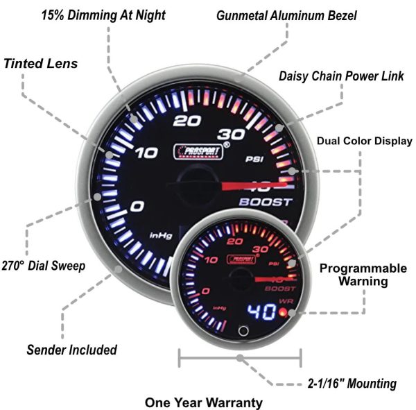 Prosport JDM Series Electronic Boost Gauge 52MM Online